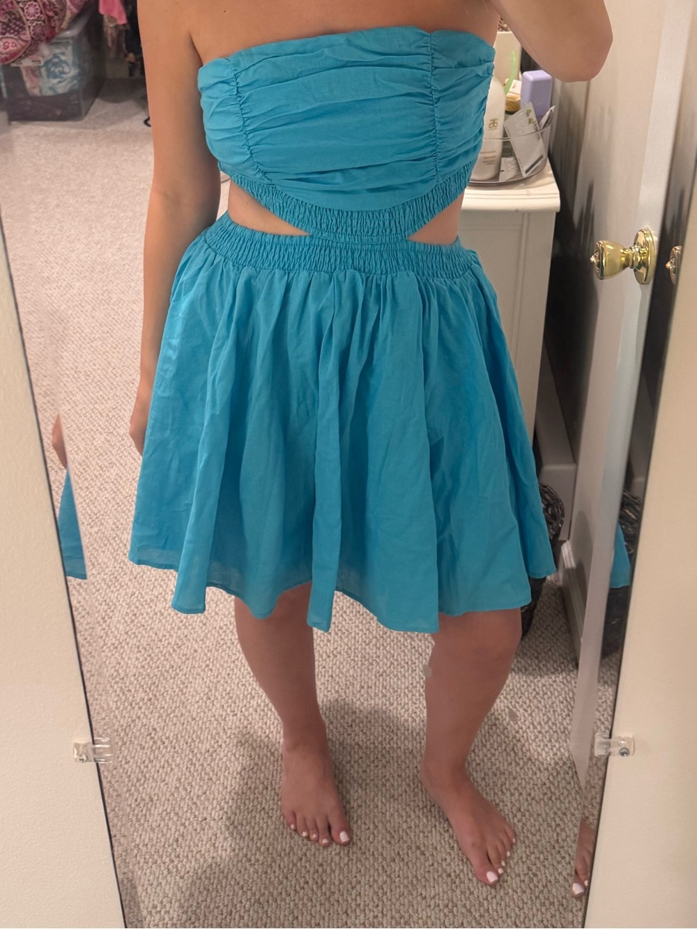 Turquoise Blue Cutout Sundress with Spaghetti Straps